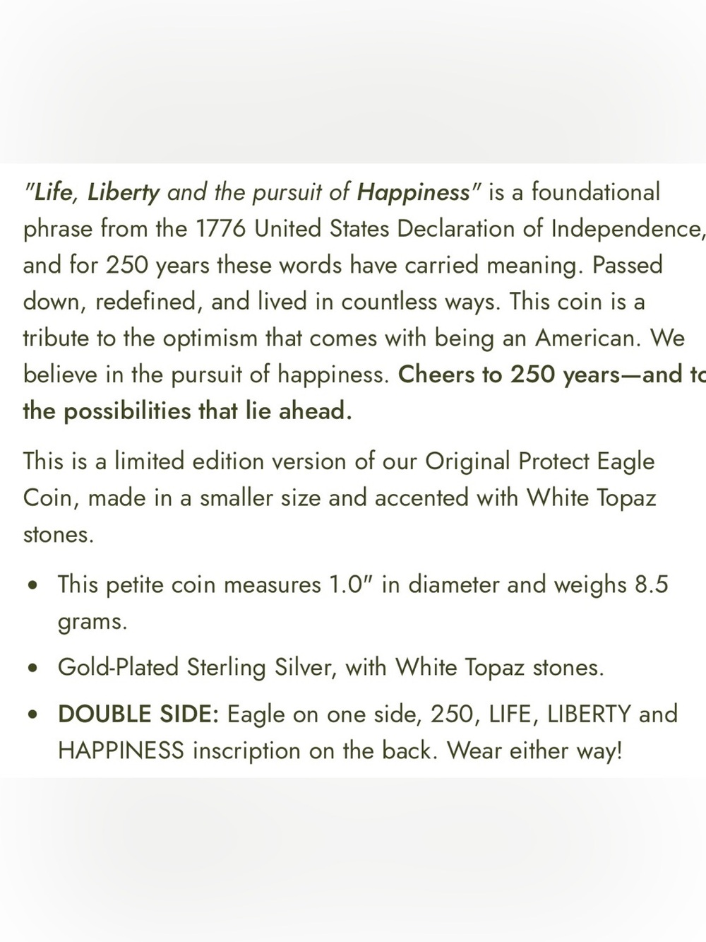 Jane Win Limited Edition 250th Protect Eagle Small Embellished Coin Pendant - Picture 4 of 11